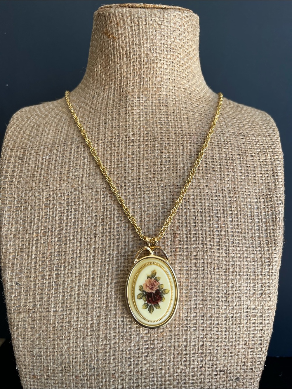 Vintage rose cameo pendant Necklace.